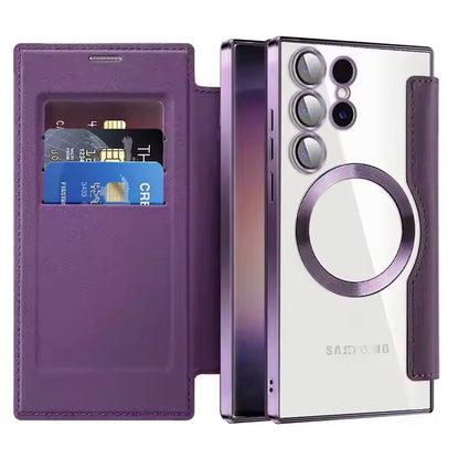 Luxury Business Leather Textured for Samsung S23 Ultra Mobile Phone Case Flip Wallet Design Magnetic Charging Protective Card