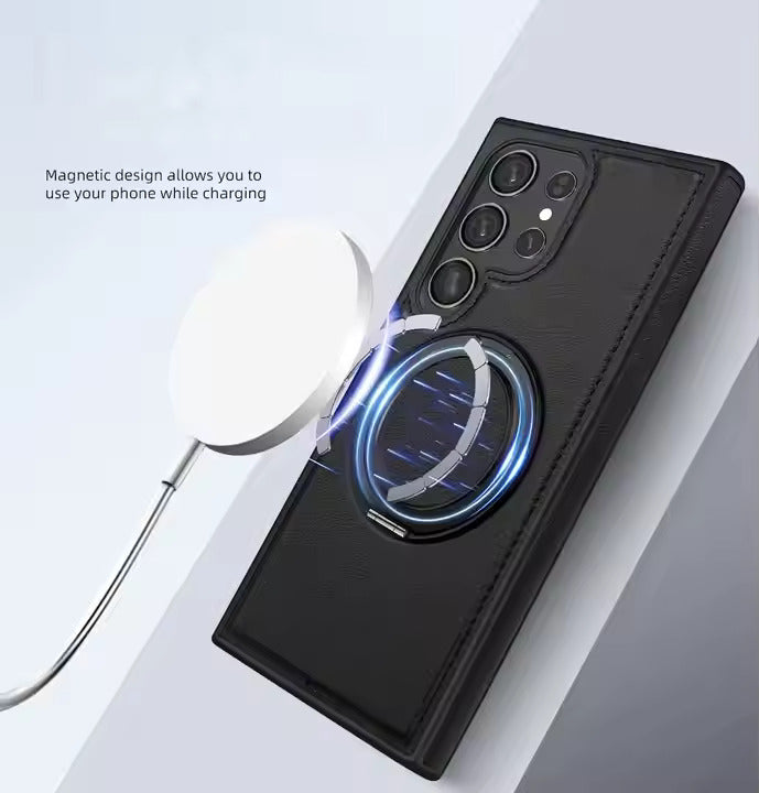 For Samsung Galaxy S24 Ultra Case Ring Stand & Kickstand Samsung S23 Ultra Magnetic Leather Cover Samsung S25 Ultra Phone Case