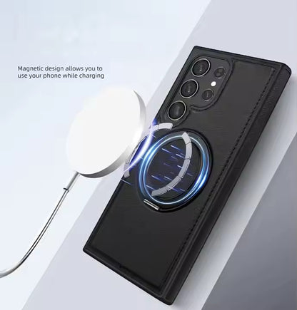 For Samsung Galaxy S24 Ultra Case Ring Stand & Kickstand Samsung S23 Ultra Magnetic Leather Cover Samsung S25 Ultra Phone Case