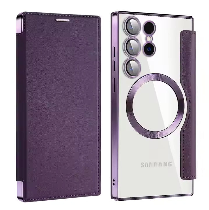 Luxury Business Leather Textured for Samsung S23 Ultra Mobile Phone Case Flip Wallet Design Magnetic Charging Protective Card